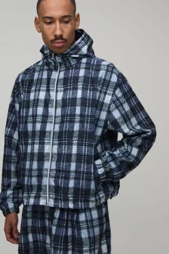boohooMAN Ensemble De Survêtement À Carreaux En Nylon Avec Col Montant Et Fermeture Éclair Coupe Regular<Homme Survêtements