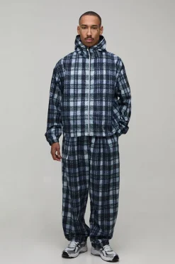 boohooMAN Ensemble De Survêtement À Carreaux En Nylon Avec Col Montant Et Fermeture Éclair Coupe Regular<Homme Survêtements