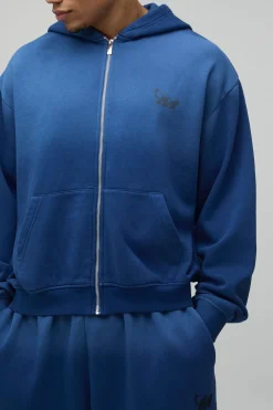 Ensemble De Survêtement À Casynthétiqueche Zippé Effet Dégradé Délavé Étoile M Coupe Ample Oversize