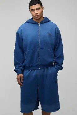 Ensemble De Survêtement À Casynthétiqueche Zippé Effet Dégradé Délavé Étoile M Coupe Ample Oversize