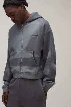 Ensemble De Survêtement À Casynthétiqueche Zippé Délavé Coupe Boxy Raccourcie Pour Homme Grand