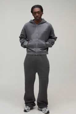 Ensemble De Survêtement À Casynthétiqueche Zippé Délavé Coupe Boxy Raccourcie Pour Homme Grand