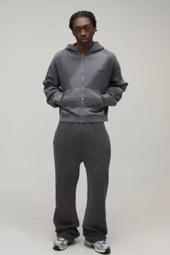 Ensemble De Survêtement À Casynthétiqueche Zippé Délavé Coupe Boxy Raccourcie Pour Homme Grand