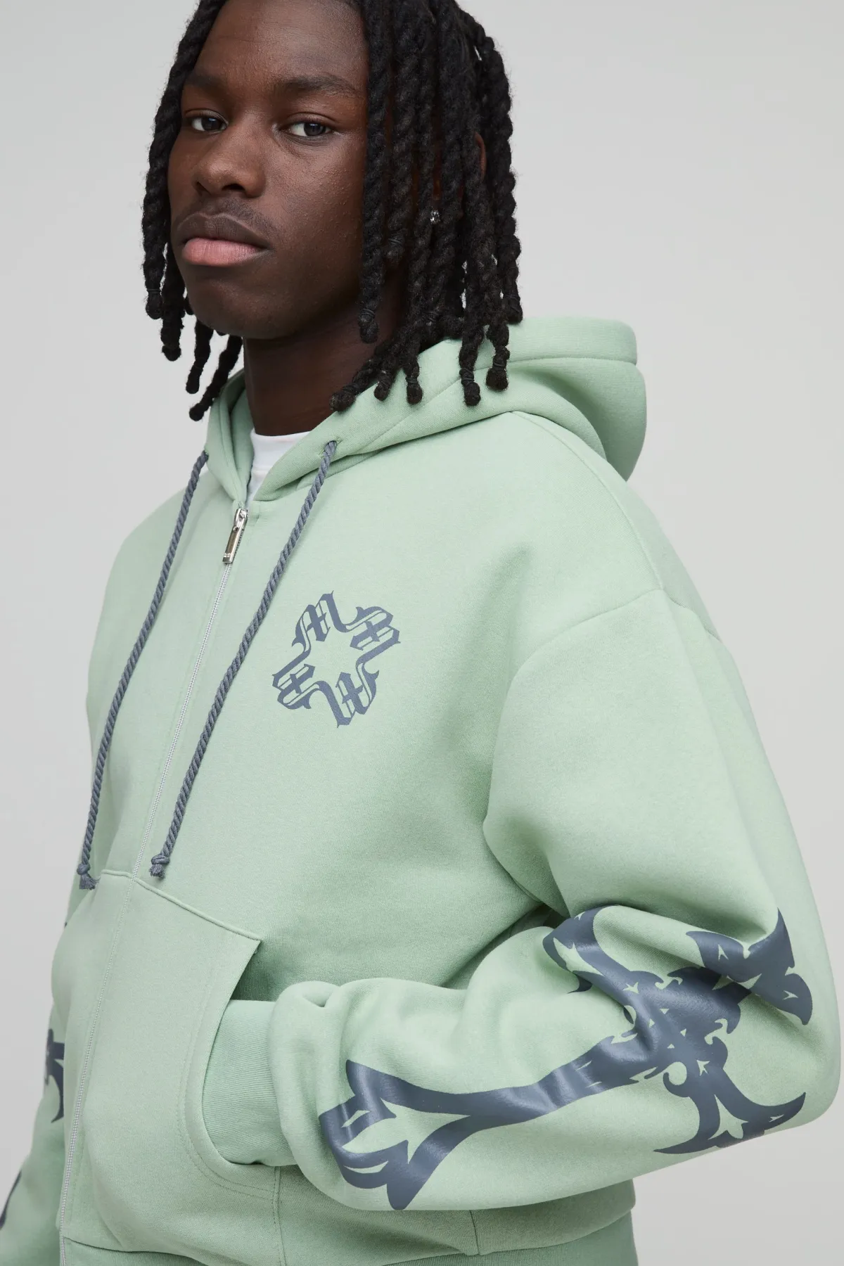 boohooMAN Ensemble De Survêtement À Casynthétiqueche Zippé Avec Croix Rétrécie Et Gousset Évasé<Homme Survêtements