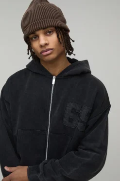 boohooMAN Ensemble De Survêtement À Casynthétiqueche Zippé Coupe Ajustée Avec Appliqués Effet Délavé Vieilli<Homme Survêtements