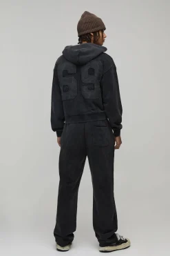 boohooMAN Ensemble De Survêtement À Casynthétiqueche Zippé Coupe Ajustée Avec Appliqués Effet Délavé Vieilli<Homme Survêtements