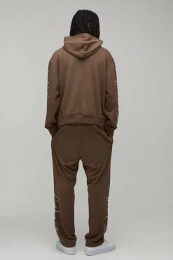 Ensemble De Survêtement À Casynthétiqueche Oversize Boxy Avec Inscription Effet Délavé En Molleton Bouclette
