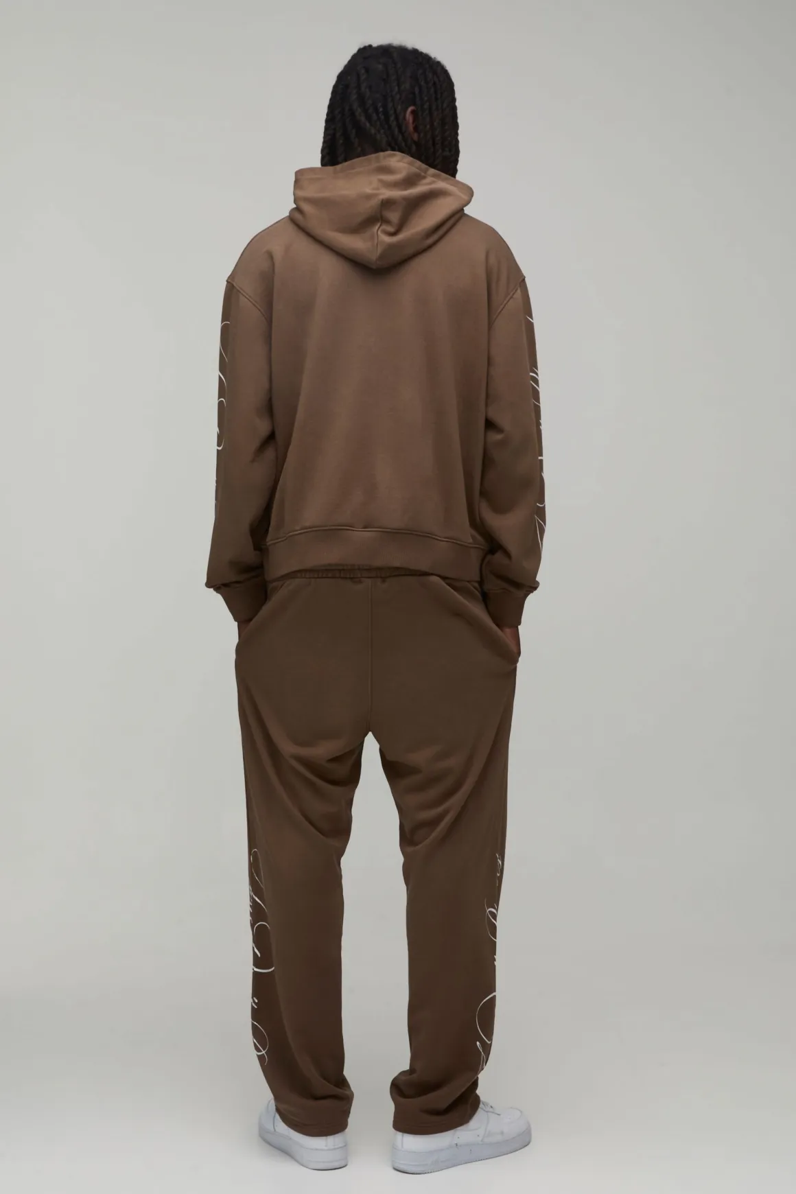 Ensemble De Survêtement À Casynthétiqueche Oversize Boxy Avec Inscription Effet Délavé En Molleton Bouclette