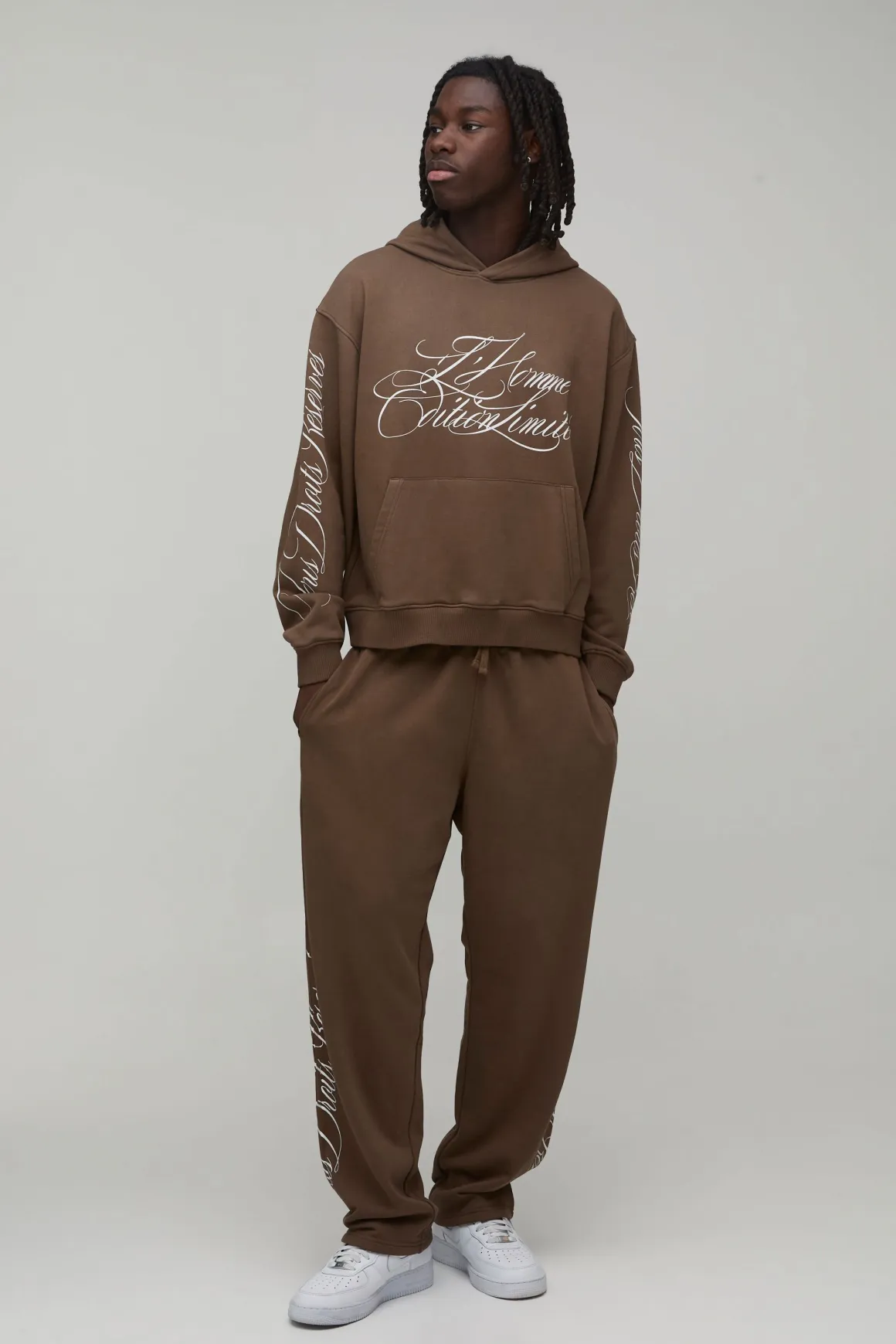 Ensemble De Survêtement À Casynthétiqueche Oversize Boxy Avec Inscription Effet Délavé En Molleton Bouclette