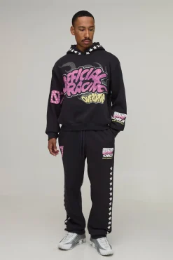 Ensemble De Survêtement À Casynthétiqueche Oversize Ample Avec Imprimé Moto Graphique En Relief