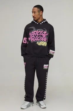 Ensemble De Survêtement À Casynthétiqueche Oversize Ample Avec Imprimé Moto Graphique En Relief