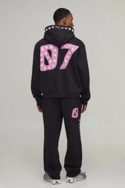 Ensemble De Survêtement À Casynthétiqueche Oversize Ample Avec Imprimé Moto Graphique En Relief