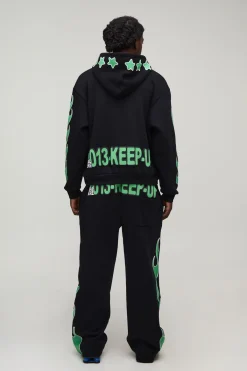 boohooMAN Ensemble De Survêtement À Casynthétiqueche Oversize Avec Imprimé Bouffant Flamme Étoile Slogan<Homme Survêtements Grande Taille|Tout Afficher