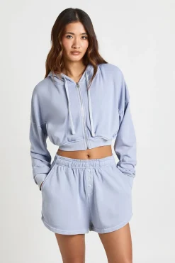 boohoo Ensemble De Survêtement À Casynthétiqueche Zippée Et Short Henley Délavé<Femme Survêtements|Survêtements