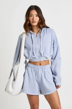 boohoo Ensemble De Survêtement À Casynthétiqueche Zippée Et Short Henley Délavé<Femme Survêtements|Survêtements
