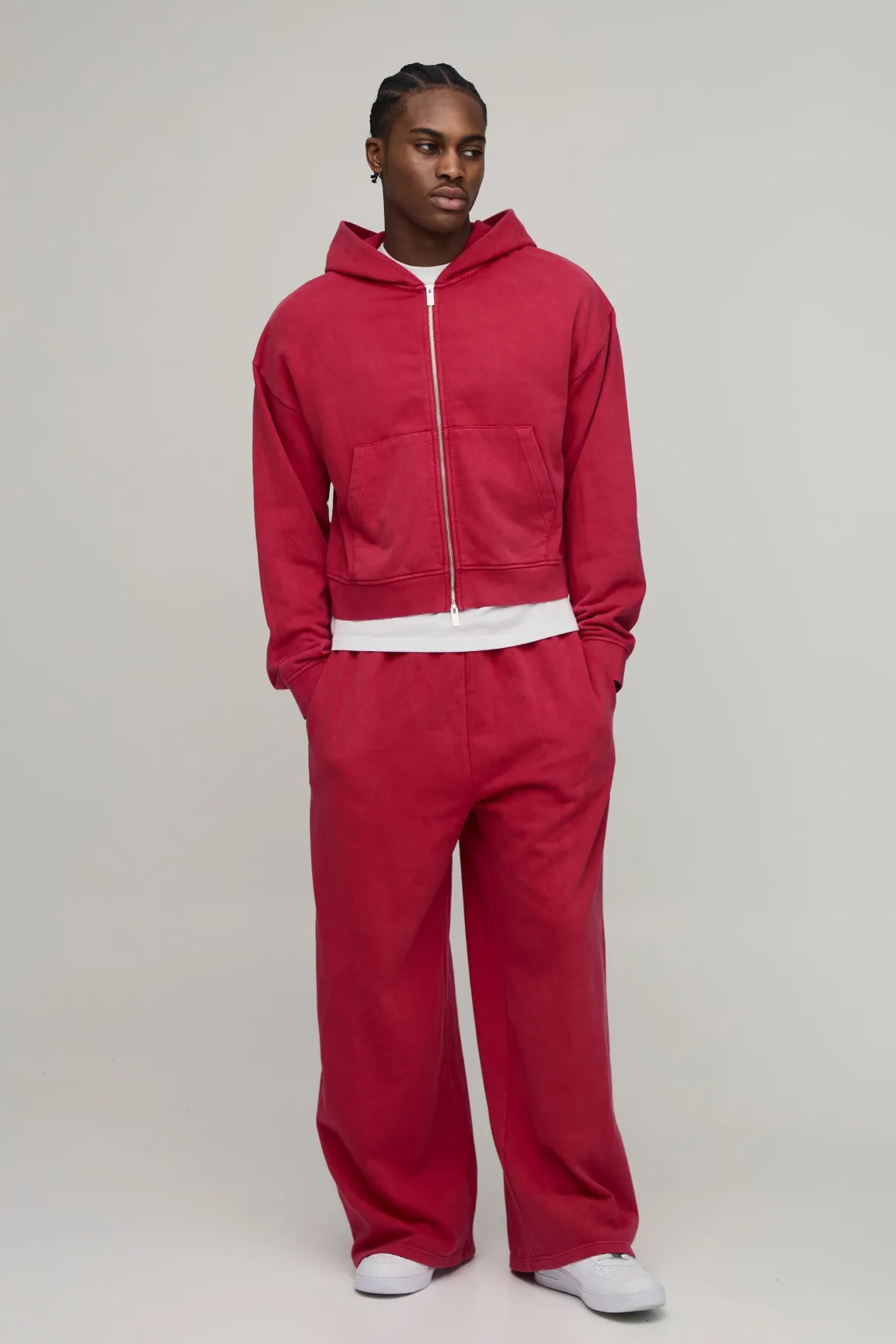Ensemble De Survêtement À Casynthétiqueche Double Zip Coupe Ajustée Molleton Bouclette Lavé