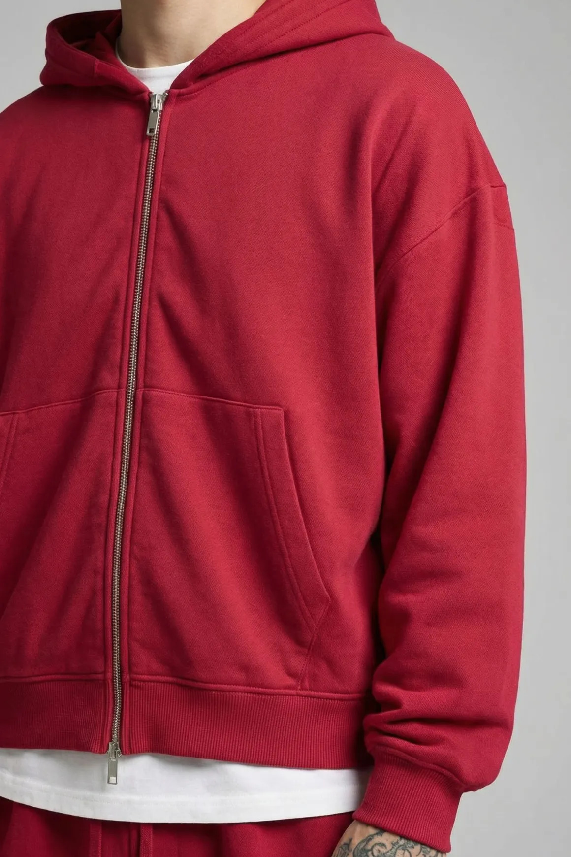 Ensemble De Survêtement À Casynthétiqueche Double Zip Coupe Ajustée Molleton Bouclette Lavé