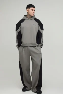 Ensemble De Survêtement À Casynthétiqueche Oversize Ample Avec Détails De Coutures Pour Homme Grand