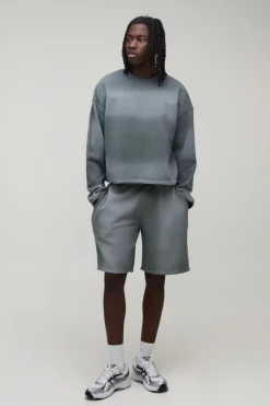 Ensemble De Survêtement Court Sweat Et Short À Panneaux Délavés Effet Rétréci