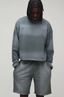 Ensemble De Survêtement Court Sweat Et Short À Panneaux Délavés Effet Rétréci