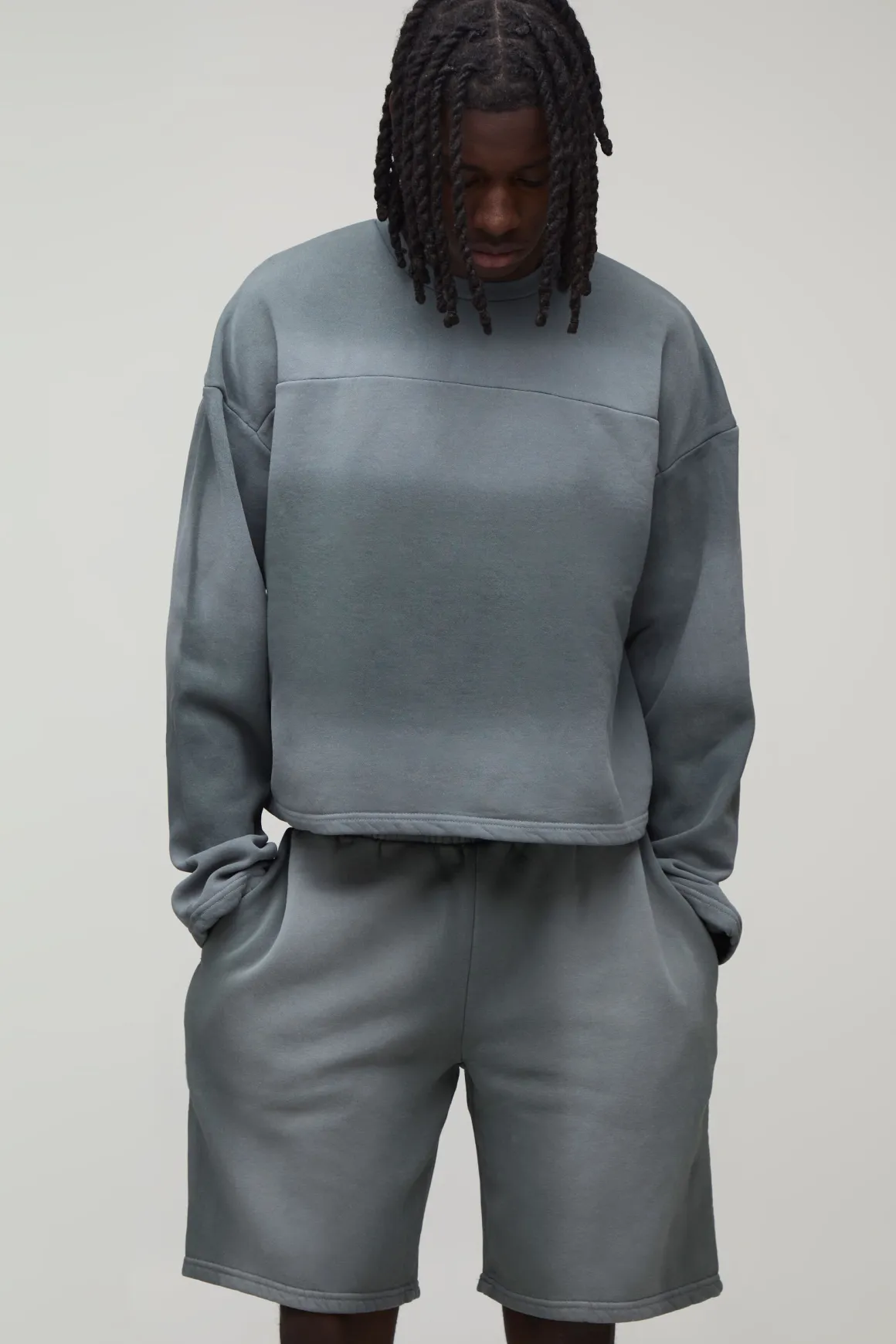 Ensemble De Survêtement Court Sweat Et Short À Panneaux Délavés Effet Rétréci