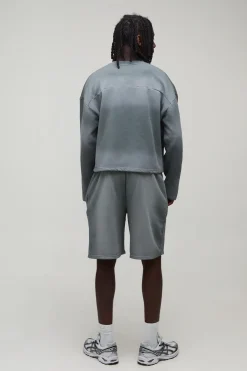 Ensemble De Survêtement Court Sweat Et Short À Panneaux Délavés Effet Rétréci