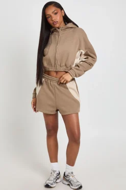 Ensemble De Survêtement Court À Casynthétiqueche Zippé Avec Panneaux Contrastés