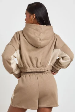 Ensemble De Survêtement Court À Casynthétiqueche Zippé Avec Panneaux Contrastés