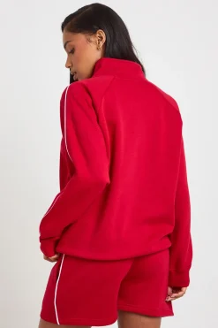 Ensemble De Survêtement Court Sweat À Demi-zip Avec Détails De Passepoil