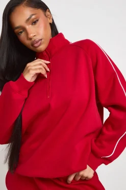 Ensemble De Survêtement Court Sweat À Demi-zip Avec Détails De Passepoil