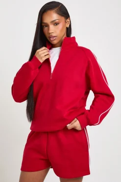 Ensemble De Survêtement Court Sweat À Demi-zip Avec Détails De Passepoil