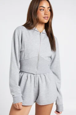 Ensemble De Survêtement Court À Casynthétiqueche Zippé Avec Détail De Couture Bouclette