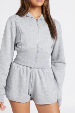 Ensemble De Survêtement Court À Casynthétiqueche Zippé Avec Détail De Couture Bouclette