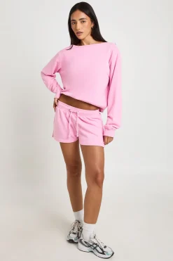 Ensemble De Survêtement Court Sweat Épaules Dénudées En Molleton Bouclette Doux