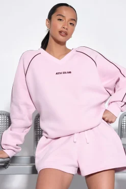 boohoo Ensemble De Survêtement Court Brodé Ath Club À Col En V Avec Passepoil<Femme Survêtements|Survêtements