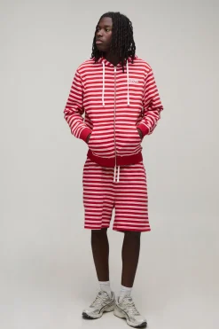 boohooMAN Ensemble De Survêtement Court À Casynthétiqueche Zippé À Rayures Coupe Regular<Homme Survêtements