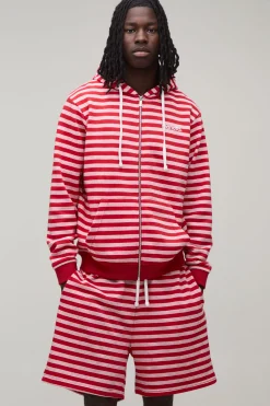 boohooMAN Ensemble De Survêtement Court À Casynthétiqueche Zippé À Rayures Coupe Regular<Homme Survêtements