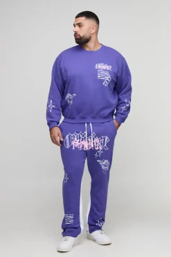 Ensemble de Survêtement Grande Taille : Sweat-shirt Ample Imprimé Renaissance et Jogging Slim à Soufflets