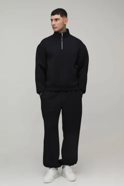 Ensemble De Survêtement Grande Taille Coupe Oversize Boxy En Néoprène Avec Col Montant Zippé Et Jogger Oversize