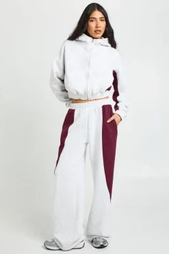 Ensemble De Survêtement Grande Taille Avec Sweat À Casynthétiqueche Zippé À Empiècements Contrastés Et Pantalon De Jogging Large