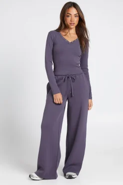 boohoo Ensemble De Survêtement Haut Côtelé À Manches Longues Avec Détails Boutons Et Pantalon Jogger Droit<Femme Survêtements|Survêtements
