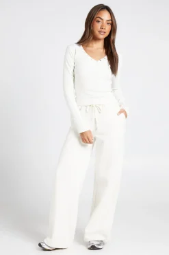Ensemble De Survêtement Haut À Manches Longues Avec Détail Boutons Et Pantalon Jogger Droit