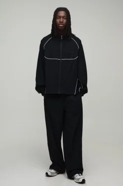 boohooMAN Ensemble De Survêtement Homme Active Oversize Col Montant Zippé En Nylon Avec Détails Bandes Contrastées<Homme Tout Afficher|Tout Afficher Activewear