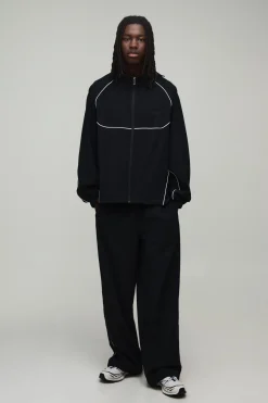 boohooMAN Ensemble De Survêtement Homme Active Oversize Col Montant Zippé En Nylon Avec Détails Bandes Contrastées<Homme Tout Afficher|Tout Afficher Activewear