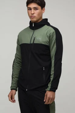 Ensemble De Survêtement Homme Coupe Régulière À Casynthétiqueche Col Montant Avec Blocs De Couleur Active