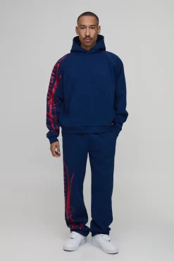 boohooMAN Ensemble De Survêtement Homme Sweat À Casynthétiqueche Oversize Boxy Avec Inscription Et Jogger Décontracté À Ourlet Fendu<Homme Survêtements Grande Taille|Tout Afficher