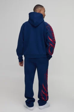 boohooMAN Ensemble De Survêtement Homme Sweat À Casynthétiqueche Oversize Boxy Avec Inscription Et Jogger Décontracté À Ourlet Fendu<Homme Survêtements Grande Taille|Tout Afficher