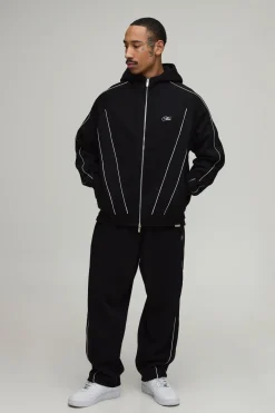 Ensemble De Survêtement Hoodie Surdimensionné À Fermeture Éclair Avec Passepoil Et Pantalon De Jogging Ample