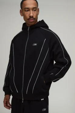 Ensemble De Survêtement Hoodie Surdimensionné À Fermeture Éclair Avec Passepoil Et Pantalon De Jogging Ample