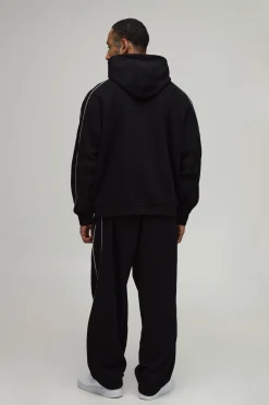 Ensemble De Survêtement Hoodie Surdimensionné À Fermeture Éclair Avec Passepoil Et Pantalon De Jogging Ample